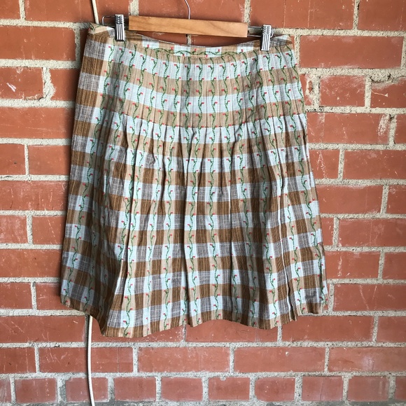 Free People Dresses & Skirts - Free People plaid floral embroidered pleated skirt size 8